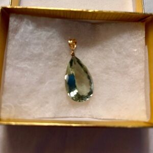 Genuine Faceted Green Amethyst (prasiolite) Teardrop Pendant 14k bale